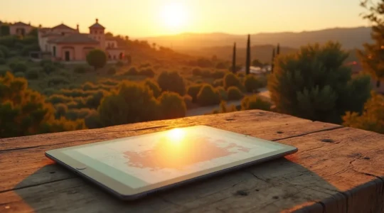 Centro de control digital de una finca agrícola mostrando mapas de parcelas y datos de cultivos en tiempo real, reflejando la integración de operaciones agrícolas en una plataforma unificada