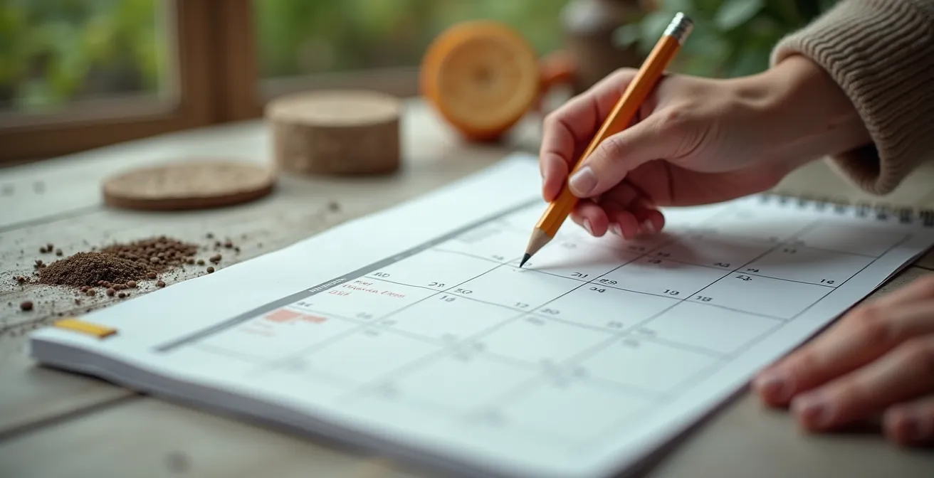 Diagrama de Gantt mostrando planificación temporal de operaciones agrícolas, con siembra, tratamientos, cosecha y actividades administrativas sincronizadas