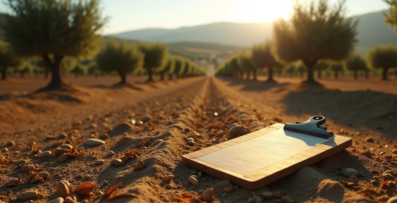 Mapas superpuestos de rendimiento histórico de aceitunas sobre un campo, mostrando variabilidad espacial y patrones de cosecha en años consecutivos