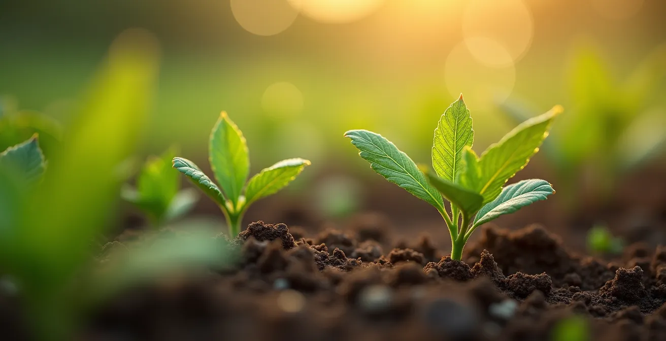 Visualización abstracta de una red neuronal identificando malezas en tiempo real, mostrando pixeles de cultivo y malezas diferenciados en colores contrastantes