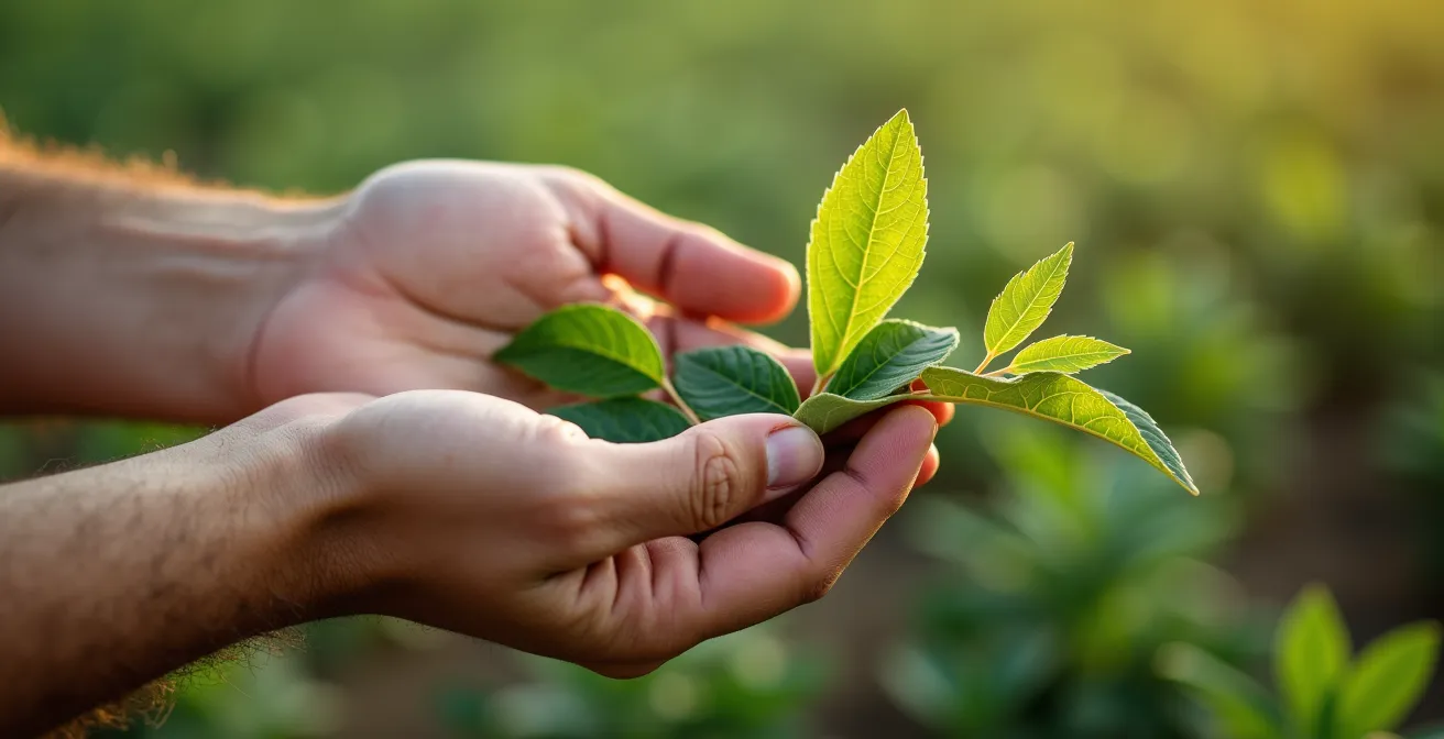 Vista detallada de hojas de cultivo con diferentes tonalidades verdes mostrando variación en salud vegetal y contenido de clorofila
