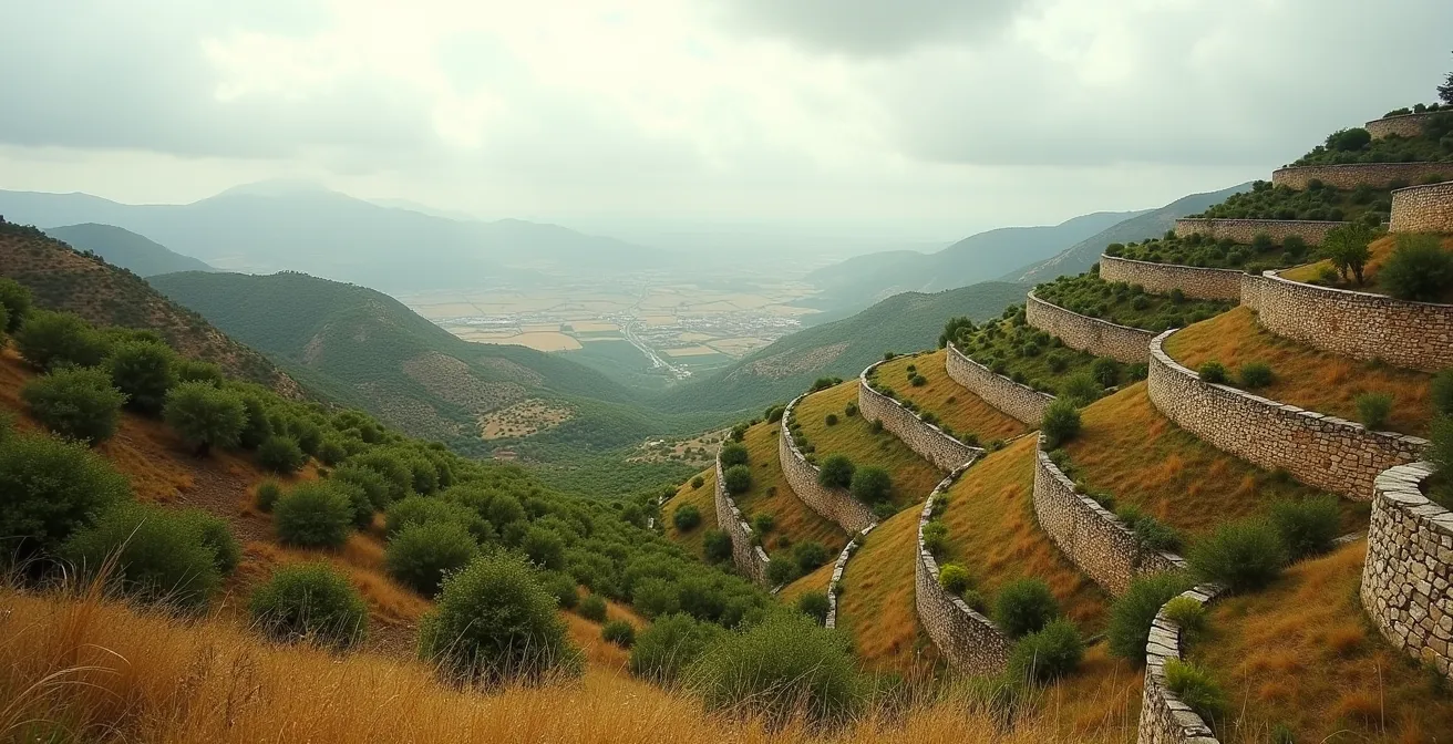 Comparativa visual de diferentes topografías españolas adaptadas para robótica agrícola: viñedo en pendiente, olivar en terrazas y llanura de cereal