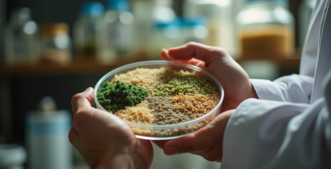 Técnico analizando muestras de forraje en laboratorio con equipamiento NIR