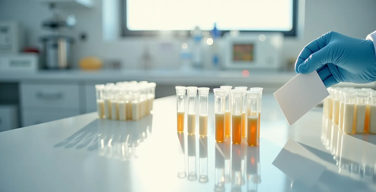 Diagrama visual mostrando decisiones nutricionales basadas en análisis de leche