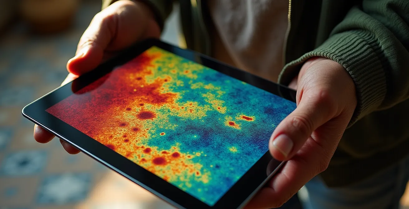 Mapa térmico colorido mostrando diferentes zonas de rentabilidad en una finca agrícola española