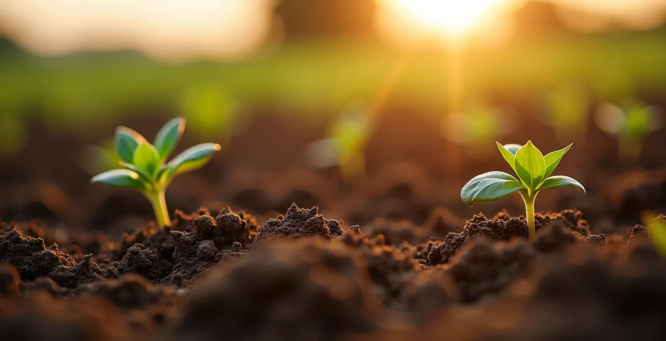 Detalle macro de la textura perfecta del suelo preparado para siembra mostrando agregados óptimos