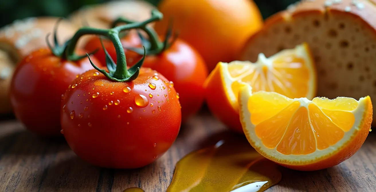 Composición artística de productos agrícolas españoles frescos para venta online